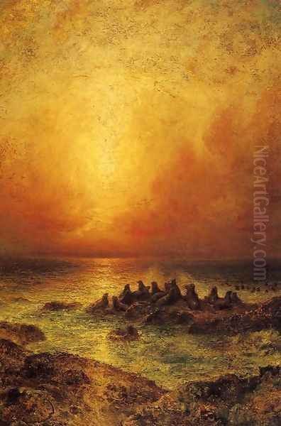 Seal Rocks Oil Painting by Ralph Albert Blakelock