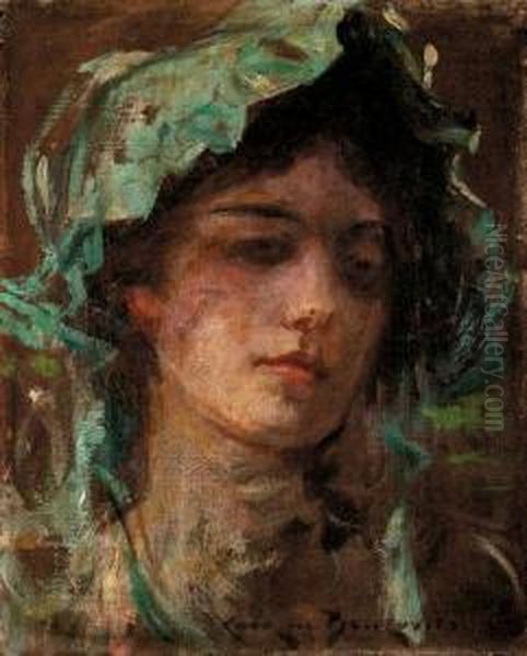 Study Of A Girl's Head Oil Painting by James Carroll Beckwith