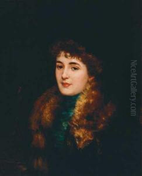 Woman With Fox Collar Oil Painting by James Carroll Beckwith