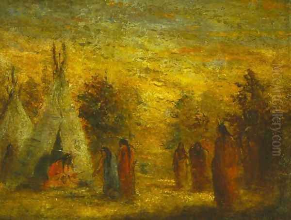 An Indian Encampment Oil Painting by Ralph Albert Blakelock