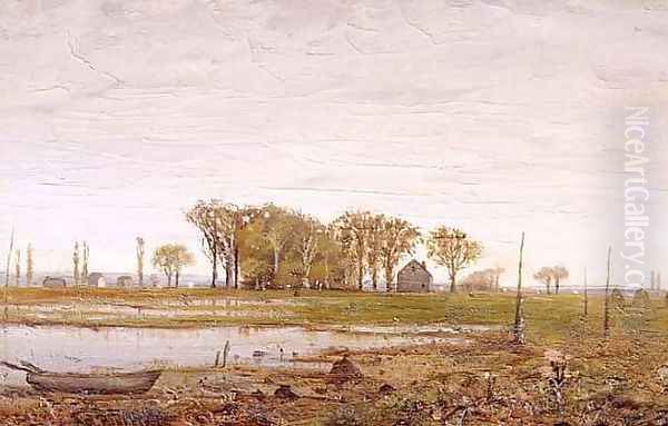 Landscape with Houses and Boat Oil Painting by Ralph Albert Blakelock