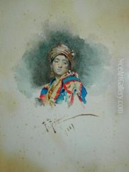 Mezzobusto Di Ragazza Con Turbante Oil Painting by Giovanni Paolo Bedini