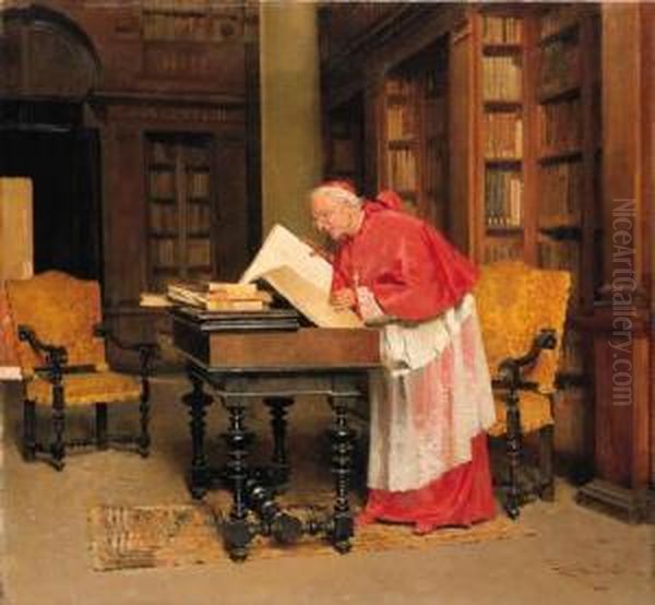 A Cardinal In His Study Oil Painting by Giovanni Paolo Bedini