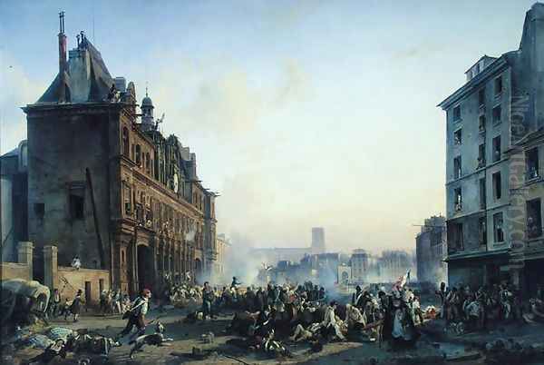 Attack on the Hotel de Ville, 28th July 1830 Oil Painting by Joseph Beaume