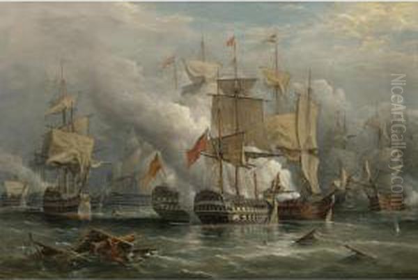 The Battle Of St. Vincent Oil Painting by Richard Bridges Beechey