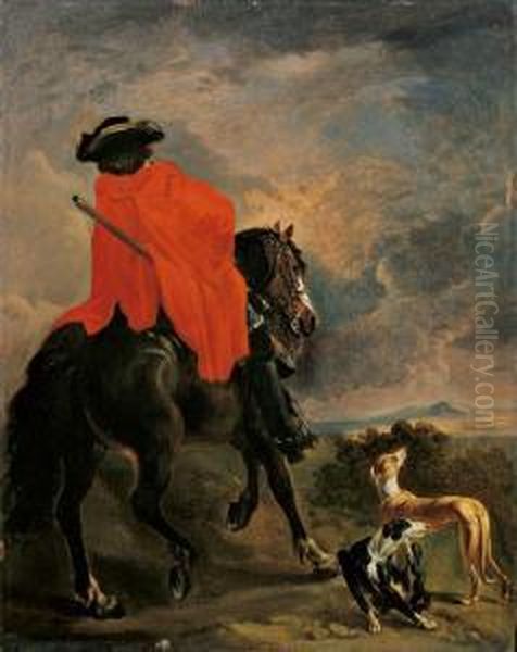 Ruckenansicht Eines Reiters Mit Zwei Hunden. Oil Painting by Adriaen Cornelisz. Beeldemaker