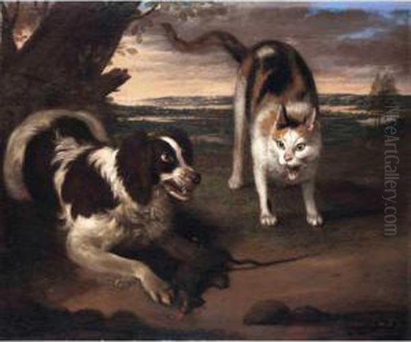 Landscape With A Dog And A Cat Fighting Oil Painting by Adriaen Cornelisz. Beeldemaker