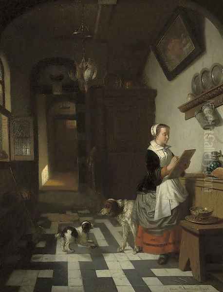 Morning chores Oil Painting by Adrien Ferdinand de Braekeleer