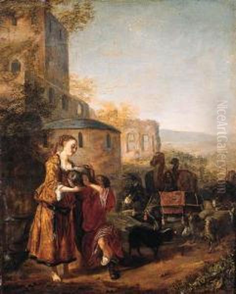 Rebecca And Eliezer At The Well Oil Painting by Adriaen Cornelisz. Beeldemaker