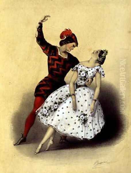 The Celebrated 'Mazurka d'Extase' Danced by M. Perrot and Mlle. Lucile Grahn at Her Majesty's Theatre Oil Painting by John Brandard