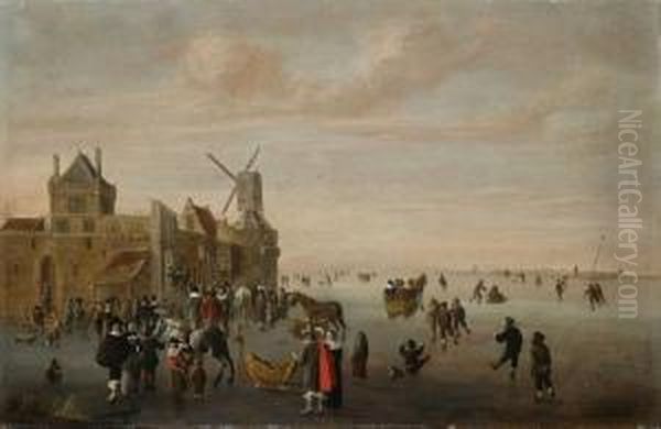 Eisvergnugen Vor Einer Hollandischen Stadt Oil Painting by Cornelis Beelt