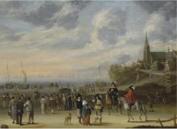 A View Of The Beach Of 
Scheveningen, Possibly The Intendeddeparture Of King Charles Ii For 
England Oil Painting by Cornelis Beelt