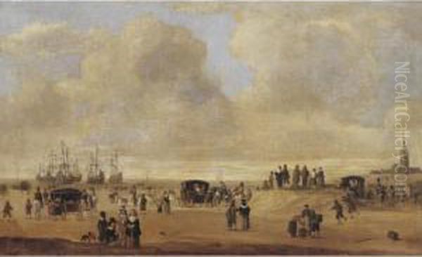 A Beach Scene With Figures Oil Painting by Cornelis Beelt