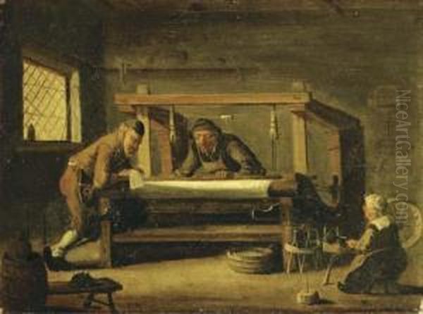 At The Weaving Workshop Oil Painting by Cornelis Beelt