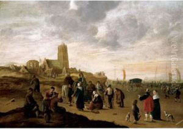 A View Of The Beach Of Scheveningen Oil Painting by Cornelis Beelt