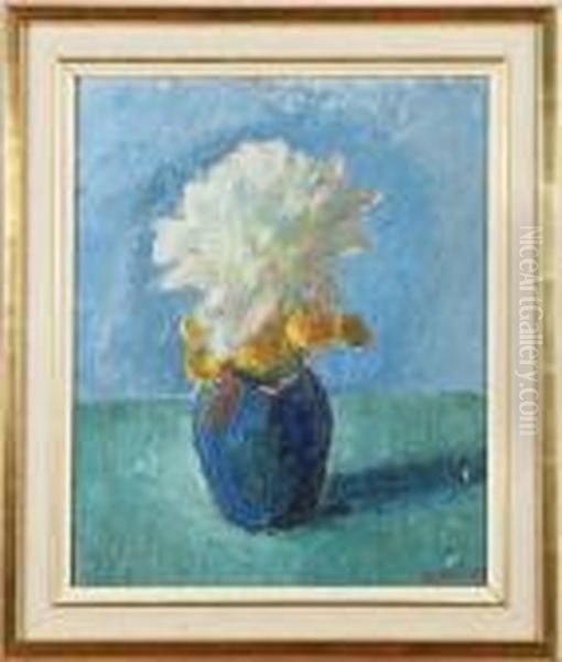 Blommor I Blagronvas Oil Painting by Dick Beer