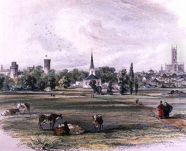 Warwick, from St Nicholas Meadow Oil Painting by John Brandard