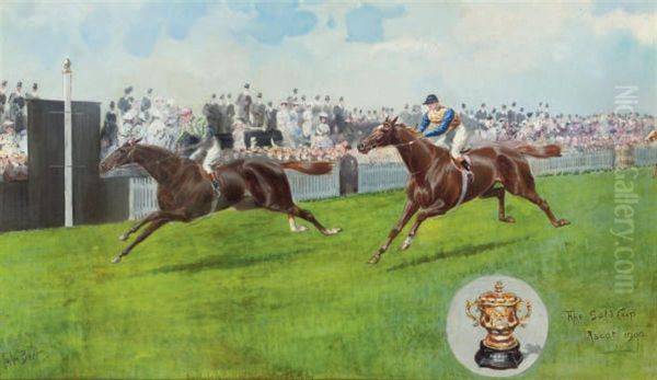 Bachelor's Button Beating Pretty Polly In The Gold Cup At Ascot Oil Painting by John Beer