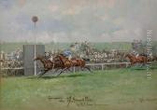 Spearmint Wins The Grand Prix By Half Length From Bridgecourt Oil Painting by John Beer