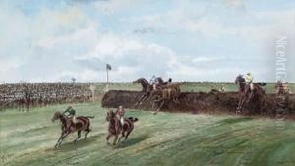 At The Canal Turn, Grand National, 1910 Oil Painting by John Beer