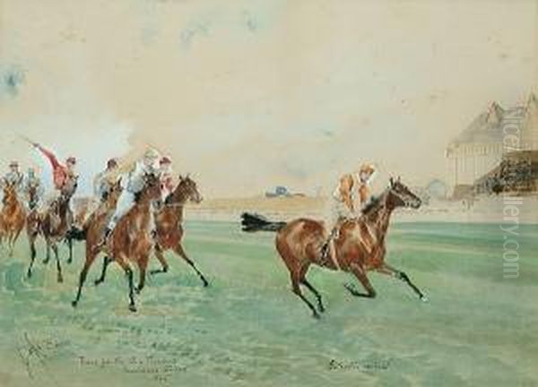 Race Of The One Thousand Guineas Stakes Oil Painting by John Beer