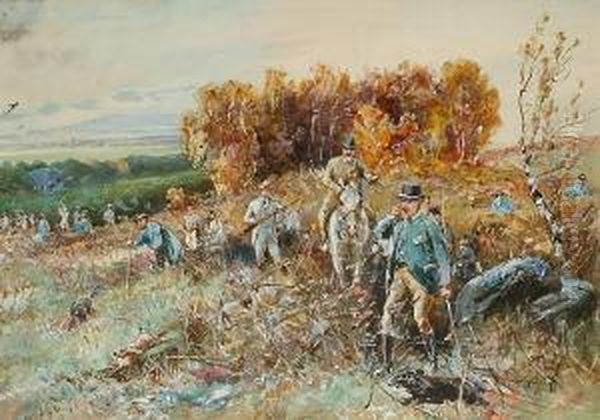 Scenes From A Sandringham Shooting Party Oil Painting by John Beer