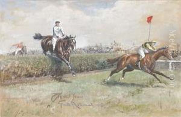 The Grand National, 1905: The Last Fence Oil Painting by John Beer