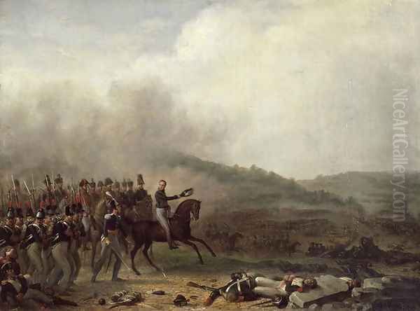 Willem Frederik Prince of Orange at the Battle of Quatre Bras, 16th June 1815 Oil Painting by Mathieu Ignace van Bree