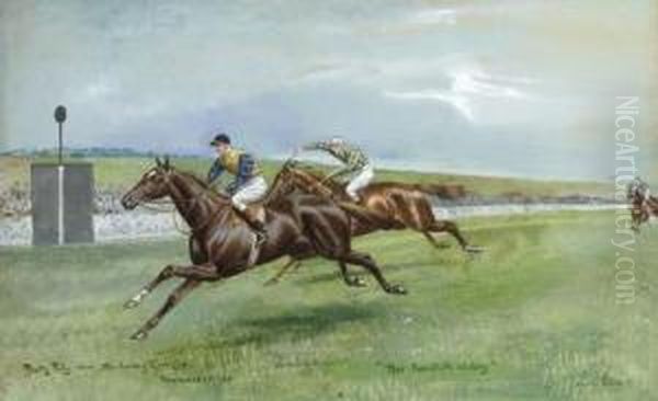 Pretty Polly Wins The Jockey Club Cup, Newmarket Oil Painting by John Beer