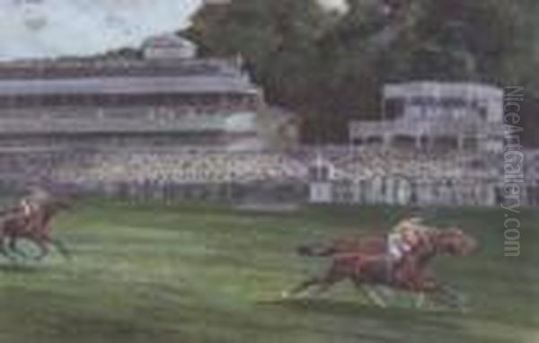 Exciting Dead-heat For The Eclipse Stakes Oil Painting by John Beer