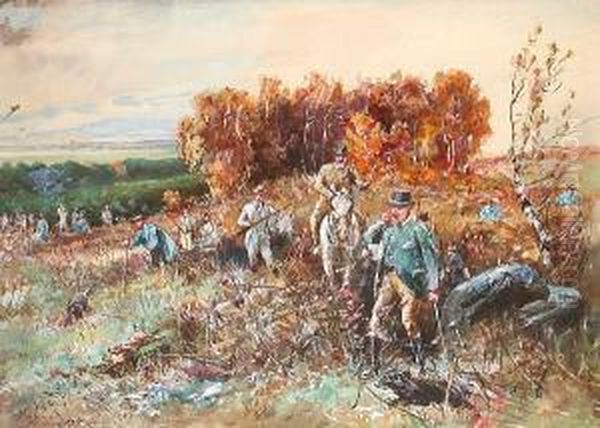 Flushing Them Out On A Rough Shoot Oil Painting by John Beer