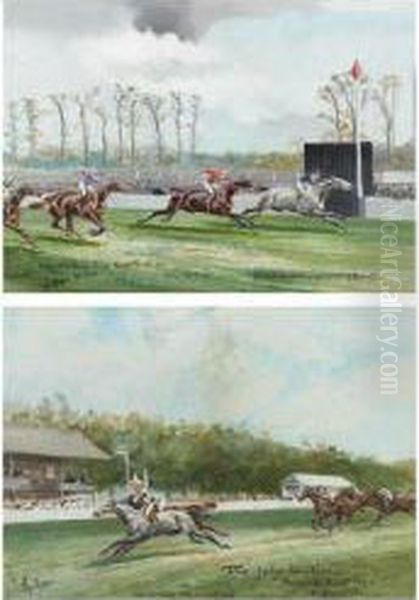 At The Races: A Set Of Six Gouaches Oil Painting by John Beer