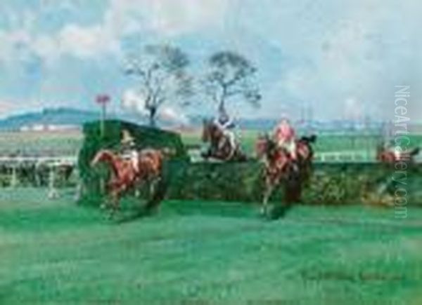 The Grand Military Gold Cup, Sandown Park 1906 Oil Painting by John Beer