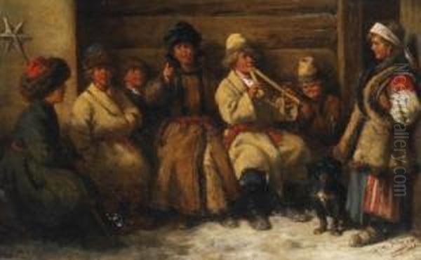 Die Kleinen Russischen Weihnachtssanger Oil Painting by Wilhelm Amandus Beer