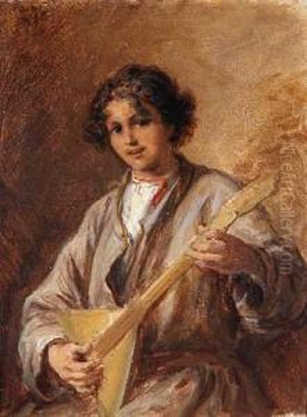 Russischer Junge Mit Balalaika by Wilhelm Amandus Beer