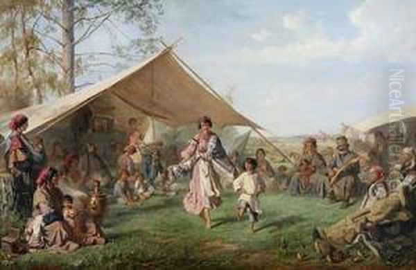 Tanz Im Zigeunerlager Oil Painting by Wilhelm Amandus Beer