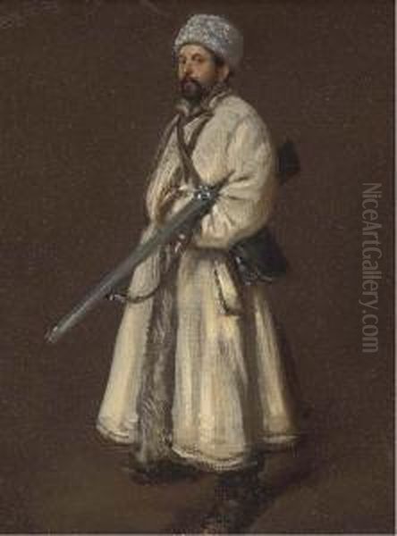 A Russian Huntsman Oil Painting by Wilhelm Amandus Beer