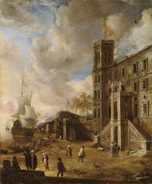 Palais Italien Pres D'un Port Oil Painting by Jan Abrahamsz. Beerstraaten