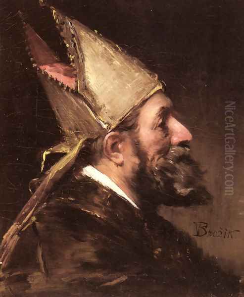 A Bishop Oil Painting by Wenceslas Vacslav Brozik