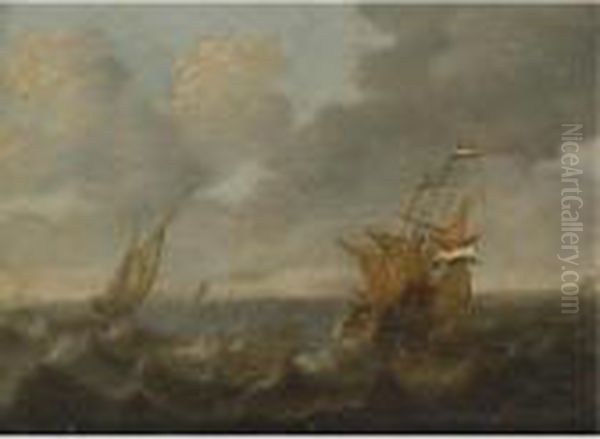 Dutch Ships On A Rough Sea Oil Painting by Jan Abrahamsz. Beerstraaten