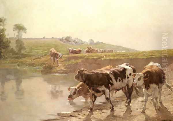 Cattle In A Pasture Oil Painting by Wenceslas Vacslav Brozik