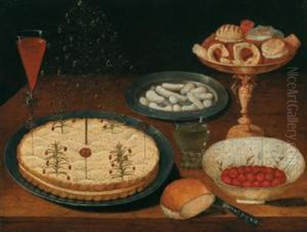 Natura Morta Con Pasticceria E Fragole Su Piatti Di Stagno Oil Painting by Osias, the Elder Beert