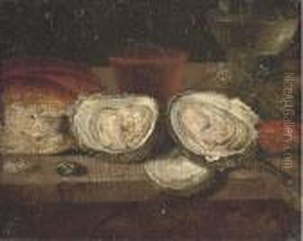 A Loaf Of Bread, Oysters, A Roemer Of Wine Oil Painting by Osias, the Elder Beert