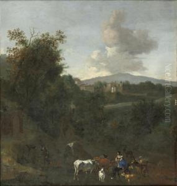 An Italianate Landscape Oil Painting by Abraham Jansz Begeyn