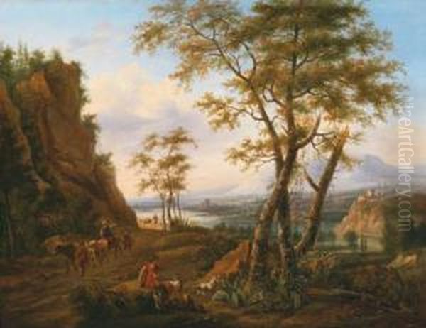 Paesaggio Fluviale Con Pastori E Armenti Oil Painting by Abraham Jansz Begeyn