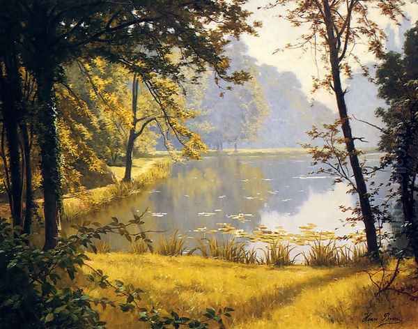 A Lily Pond Oil Painting by Henri Biva