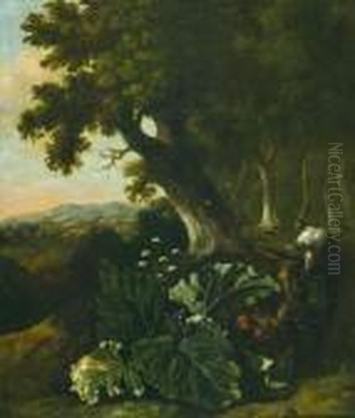 Gegenstucke: Waldlandschaft Mit Ziege Und Distel - Waldlandschaft Oil Painting by Abraham Jansz Begeyn