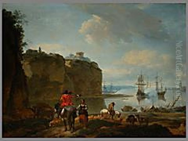 Kustenlandschaft Mit Reitern Und Segelschiffen Oil Painting by Abraham Jansz Begeyn