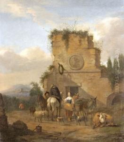 Italianizalo Taj Epuletrommal Es Alakokkal, 1660 Korul Oil Painting by Abraham Jansz Begeyn