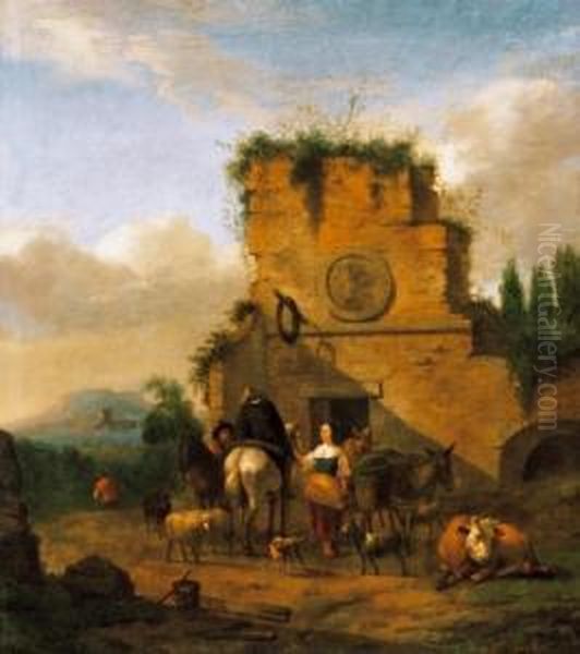 In Front Of An Inn In Italy Oil Painting by Abraham Jansz Begeyn